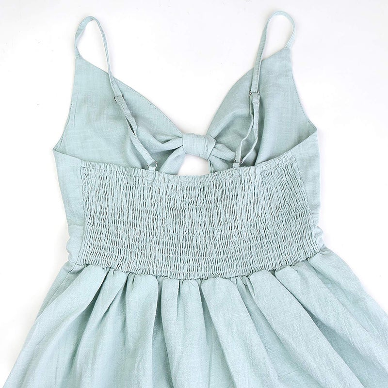 ECOWISH Women 2024 Summer Dresses Tie Front V-Neck Spaghetti Strap Button Down A-Line Backless Swing Midi Dress 809 Light Green M - Image 5